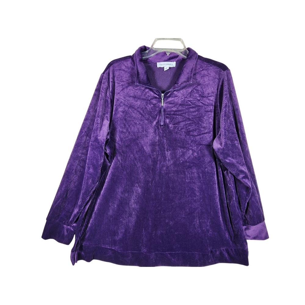 Emily Daniels Womens 1X Purple Velour Quarter Zip Tunic Top Casual Grandmacore
